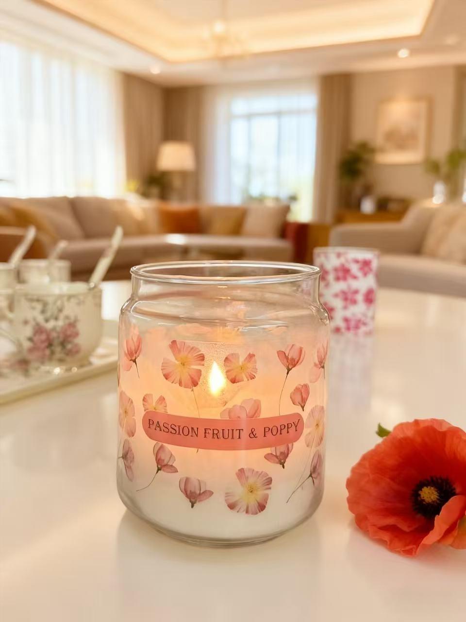 20oz Large Glass Jar Candle - Passion Fruit & Poppy (Style 2)